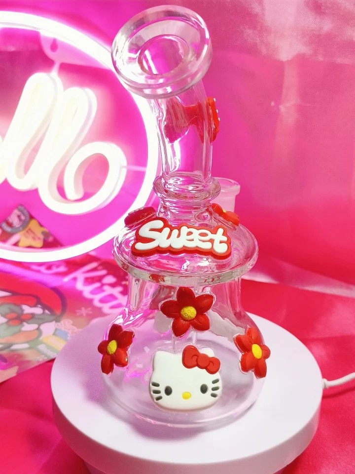 3D Red Hello Kitty Bong with Floral and Bow Decorations