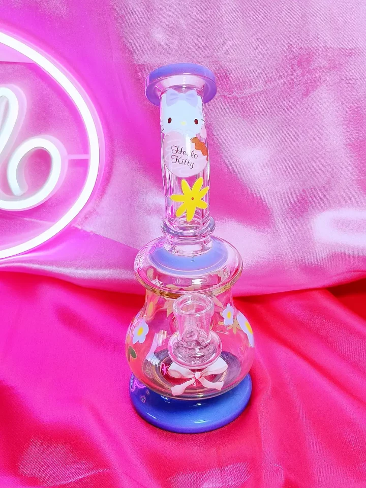 Milk Blue Hello Kitty Glass Bong with Charming Floral