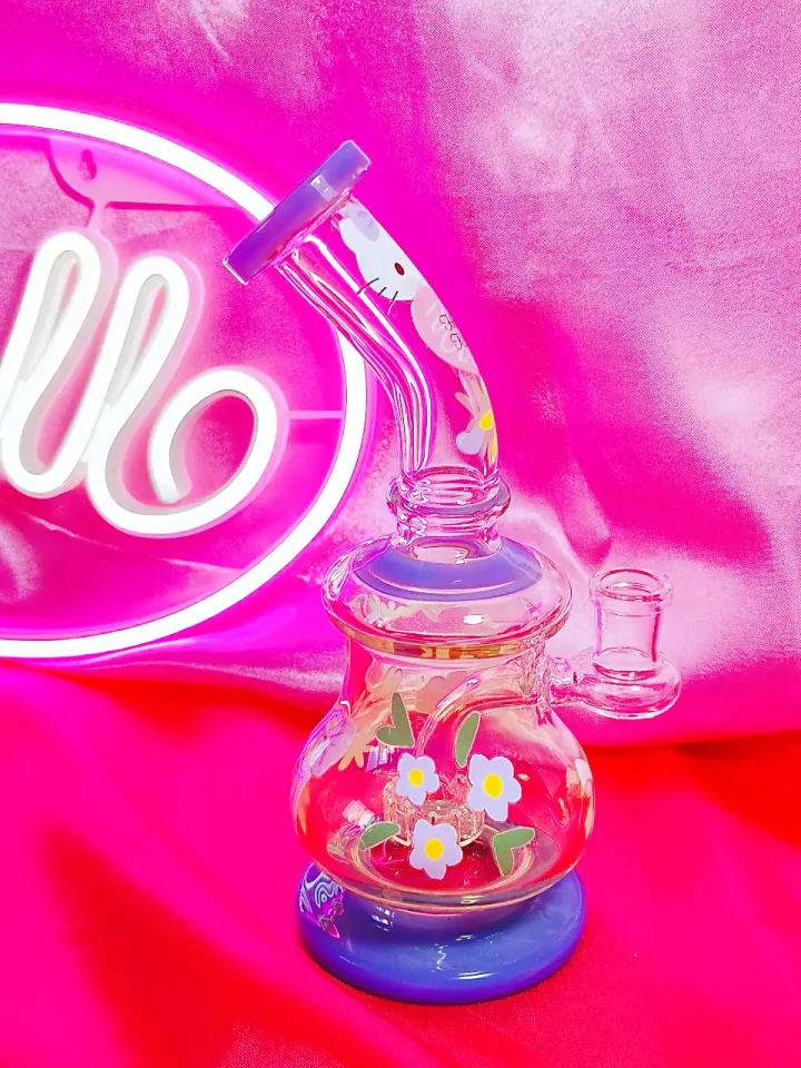 Milk Blue Hello Kitty Glass Bong with Charming Floral