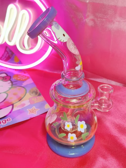 Milk Blue Hello Kitty Glass Bong with Charming Floral