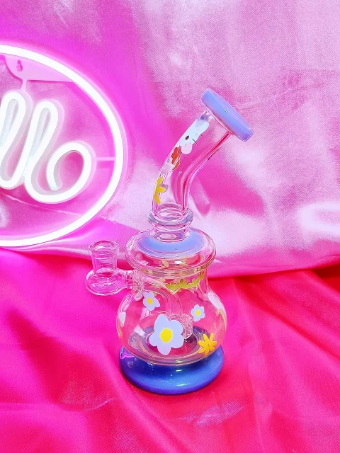 Milk Blue Hello Kitty Glass Bong with Charming Floral