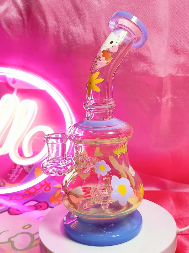 Milk Blue Hello Kitty Glass Bong with Charming Floral