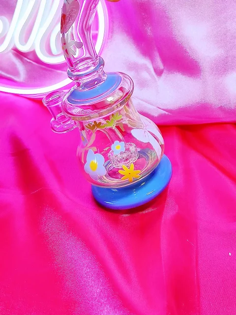 Milk Blue Hello Kitty Glass Bong with Charming Floral