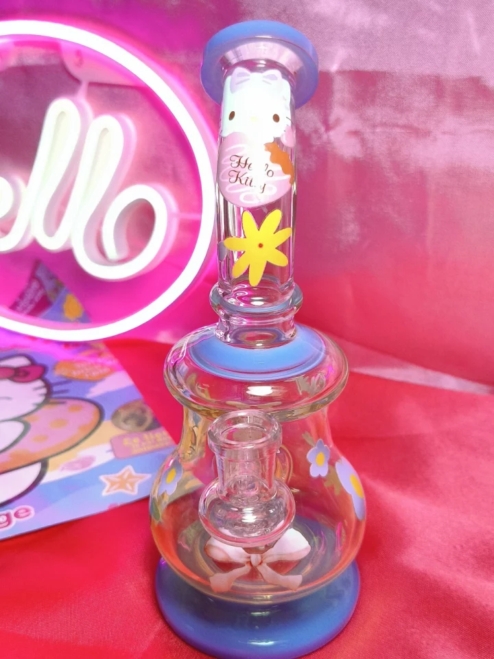Milk Blue Hello Kitty Glass Bong with Charming Floral