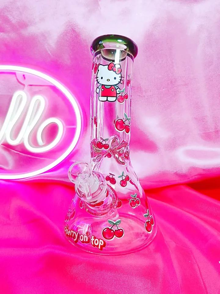 10" Cherry Hello Kitty Beaker Bong – Thick 9mm Borosilicate Glass