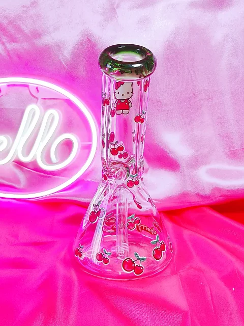 10" Cherry Hello Kitty Beaker Bong – Thick 9mm Borosilicate Glass