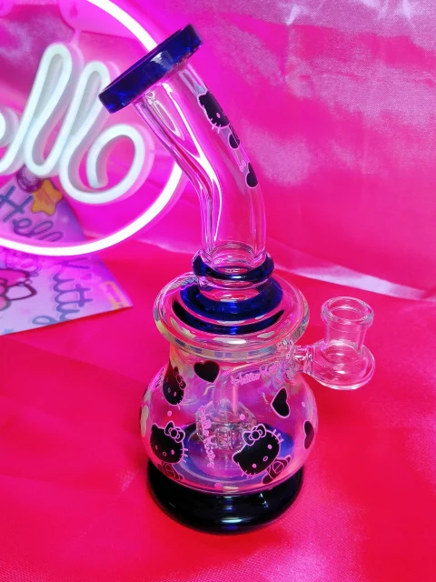 Chic "Hello Kitty" Artisan Glass Bong | Black & Pink Aesthetic