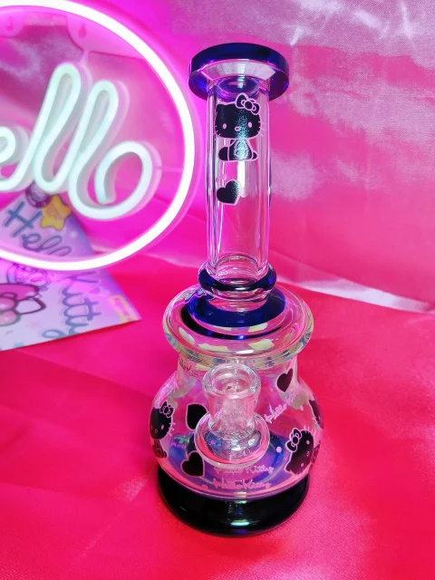 Chic "Hello Kitty" Artisan Glass Bong | Black & Pink Aesthetic