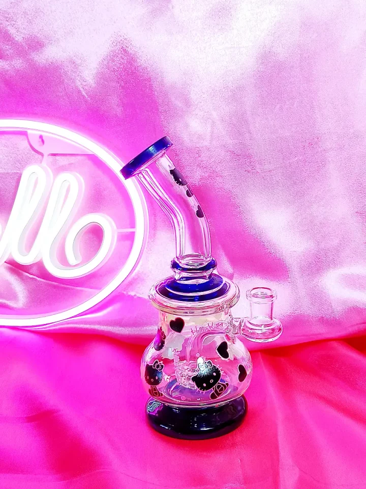 Chic "Hello Kitty" Artisan Glass Bong | Black & Pink Aesthetic