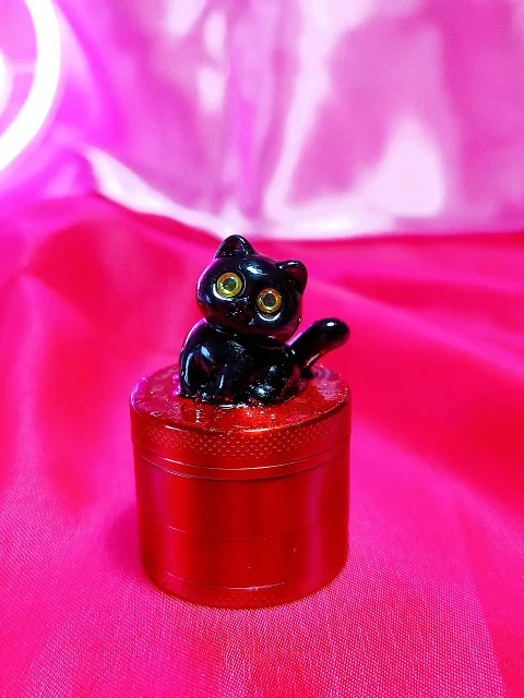 Black Cat Herb Grinder | Radiant Red with Whimsical Charm