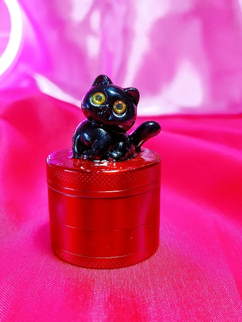 Black Cat Herb Grinder | Radiant Red with Whimsical Charm
