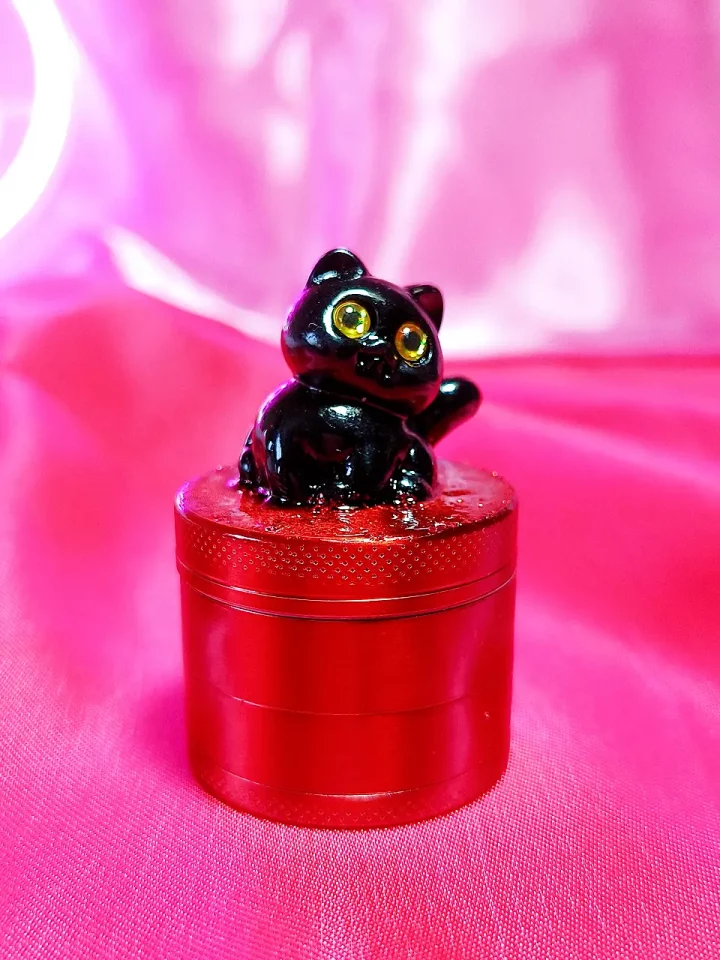 Black Cat Herb Grinder | Radiant Red with Whimsical Charm
