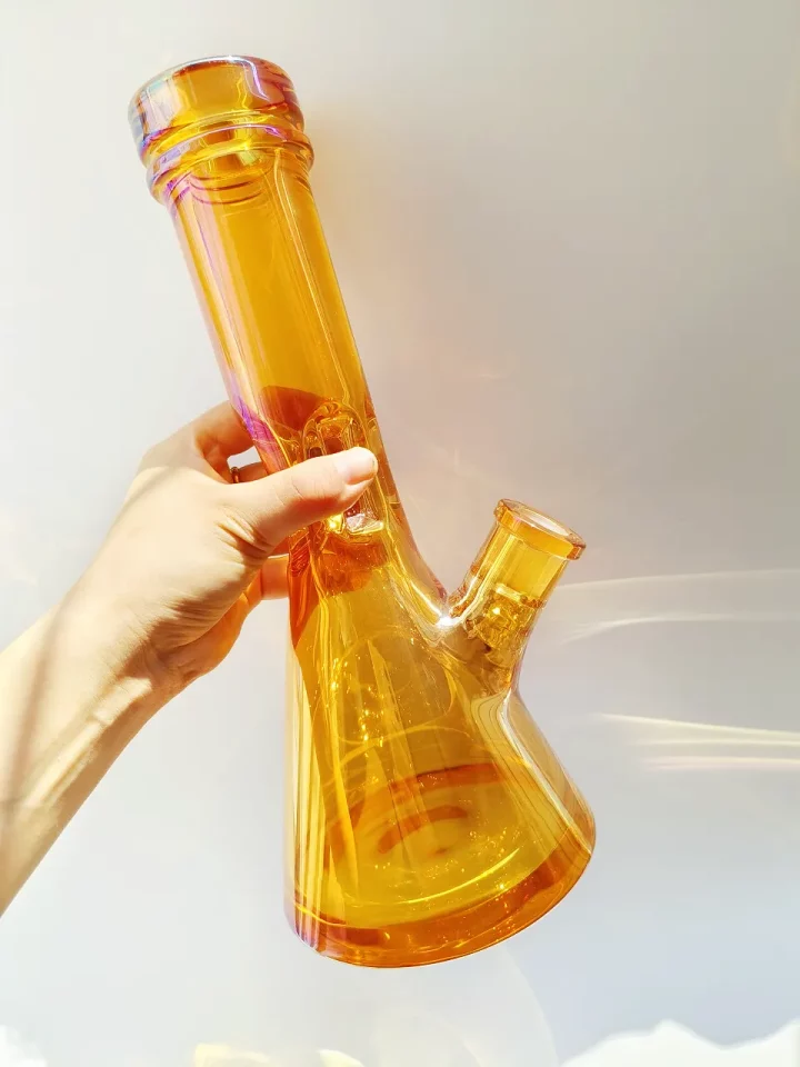 Dazzling Orange Iridescent Glass Beaker Bong