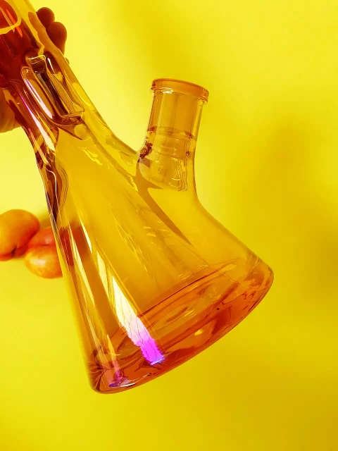 Dazzling Orange Iridescent Glass Beaker Bong