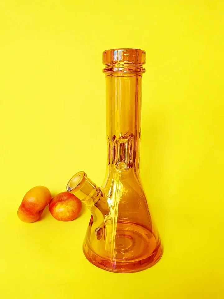 Dazzling Orange Iridescent Glass Beaker Bong