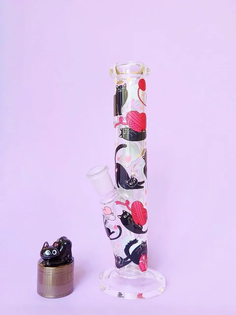 Playful Black Cats Straight Tube Glass Bong