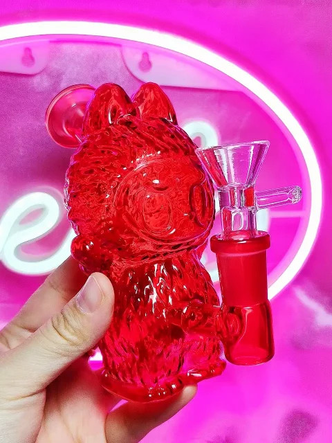 Adorable Labubu Shape Red Glass Bong/Dab Rig