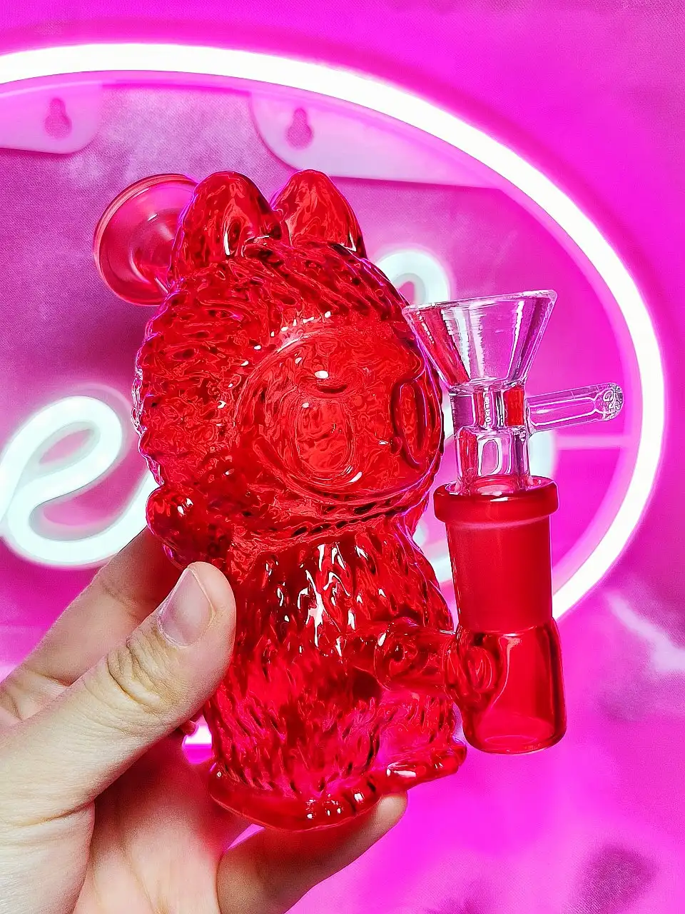 Adorable Labubu Shape Red Glass Bong/Dab Rig
