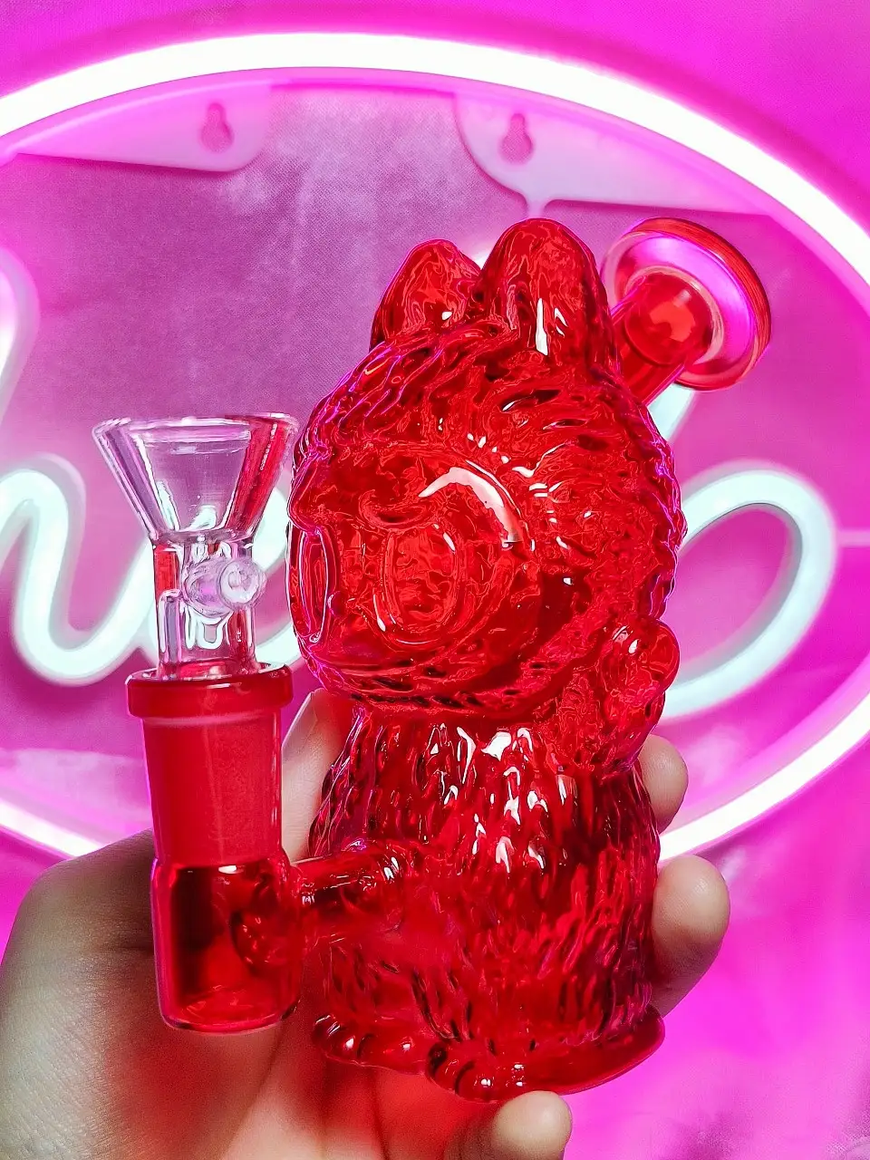 Adorable Labubu Shape Red Glass Bong/Dab Rig