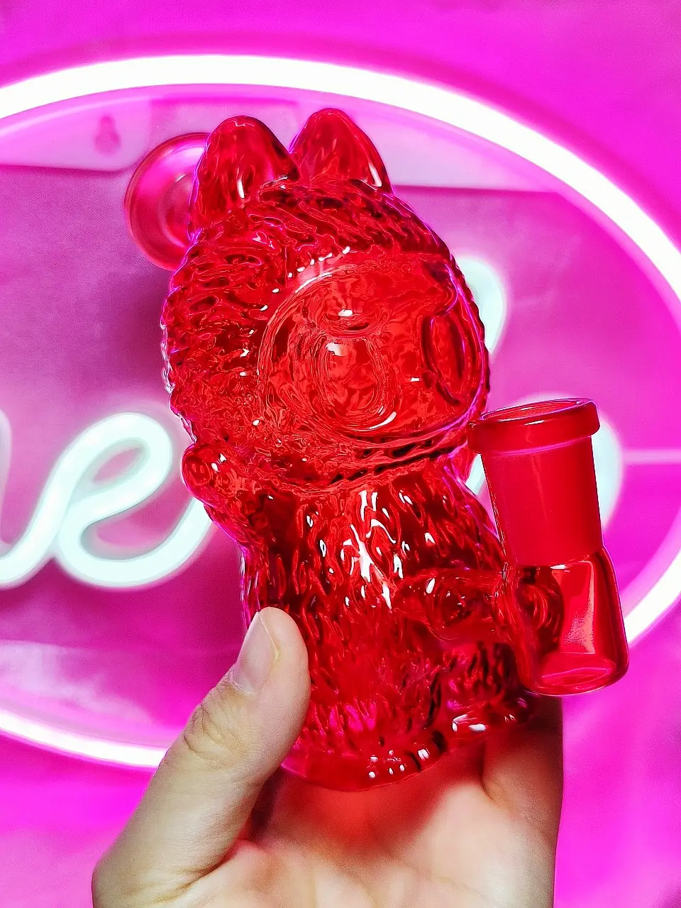 Adorable Labubu Shape Red Glass Bong/Dab Rig
