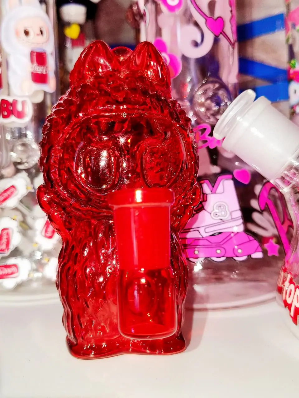 Adorable Red LABUBU Shape Glass Bubbler/Dab Rig
