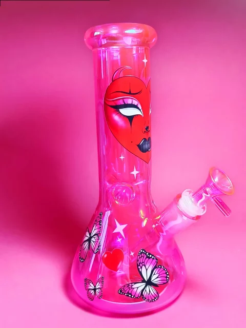 10” Goth Babe Pink Glitter Bong with Butterfly