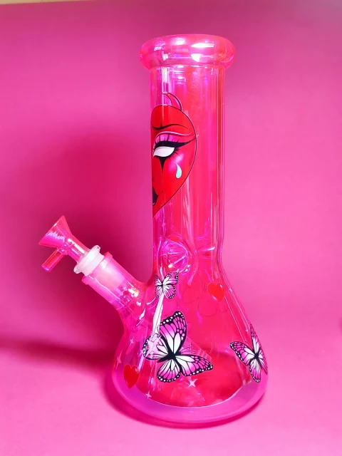 10” Goth Babe Pink Glitter Bong with Butterfly