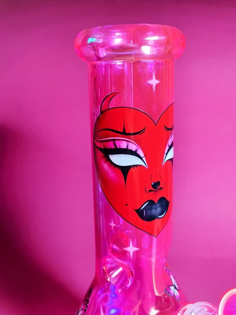 10” Goth Babe Pink Glitter Bong with Butterfly