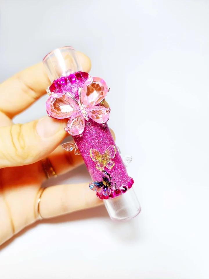 Pink Glitter Butterfly Glass One-Hitter