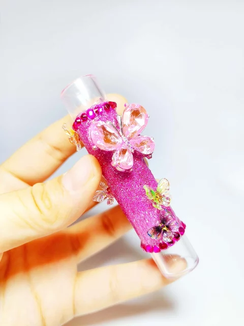 Pink Glitter Butterfly Glass One-Hitter