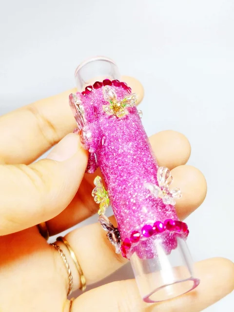 Pink Glitter Butterfly Glass One-Hitter