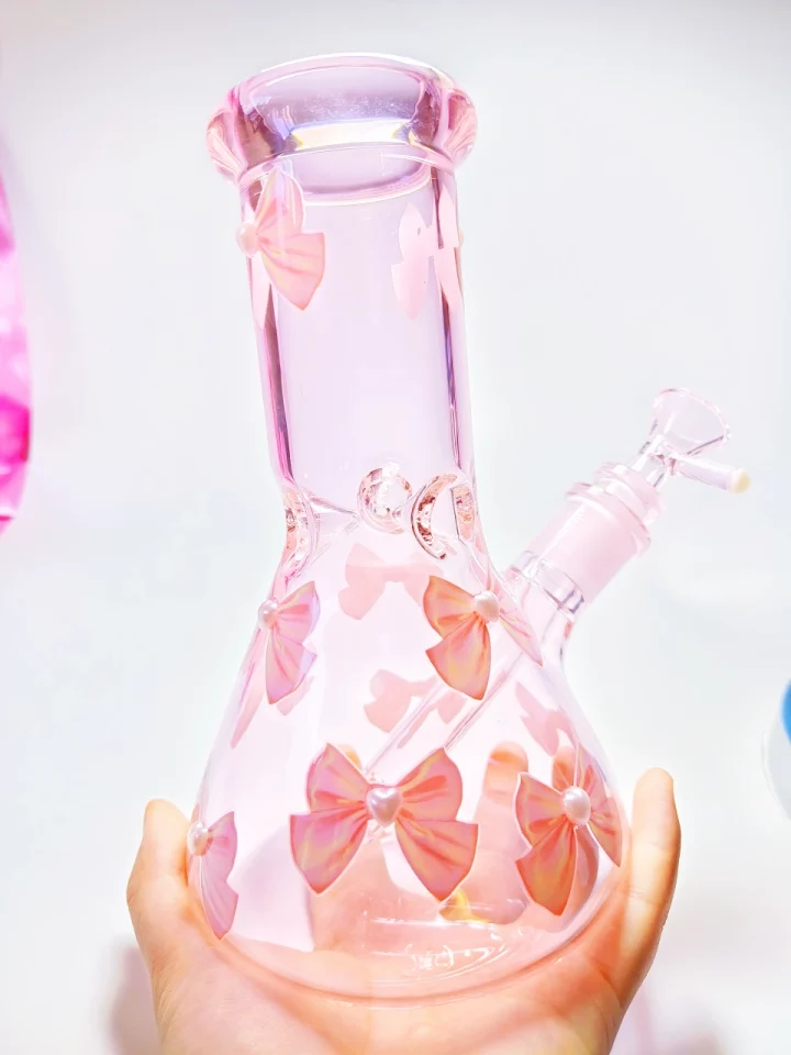 Pretty Cute Girly Pink Bow Beaker Glass Bong
