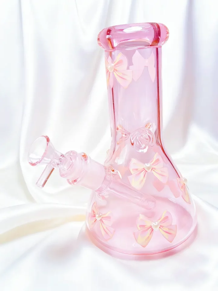 Pretty Cute Girly Pink Bow Beaker Glass Bong Pretty Cute Girly Pink Bow Beaker Glass Bong