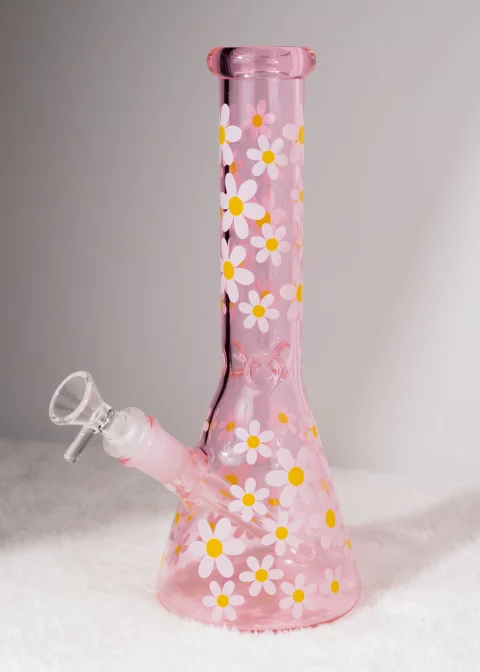 Pretty in Pink Daisy Glass Beaker Bong