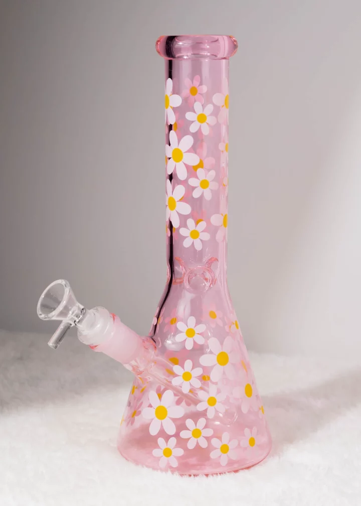 Pretty in Pink Daisy Glass Beaker Bong