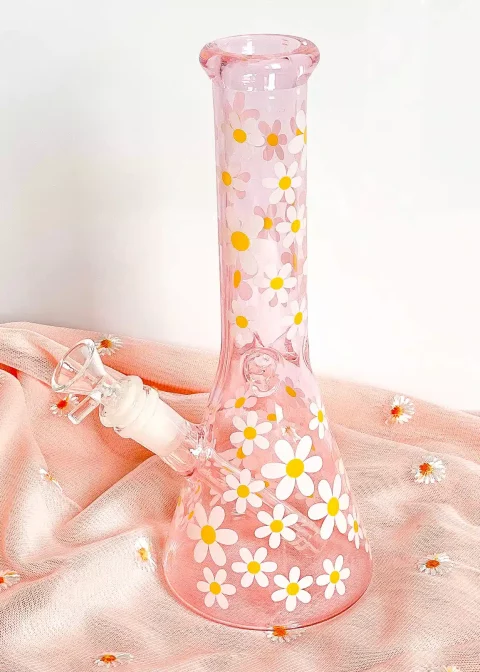 Pretty in Pink Daisy Glass Beaker Bong