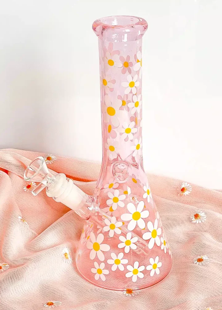 Pretty in Pink Daisy Glass Beaker Bong