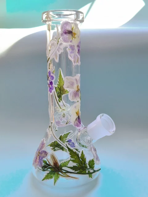 Real Flower Beaker Bong | Purple Floral & Greenery