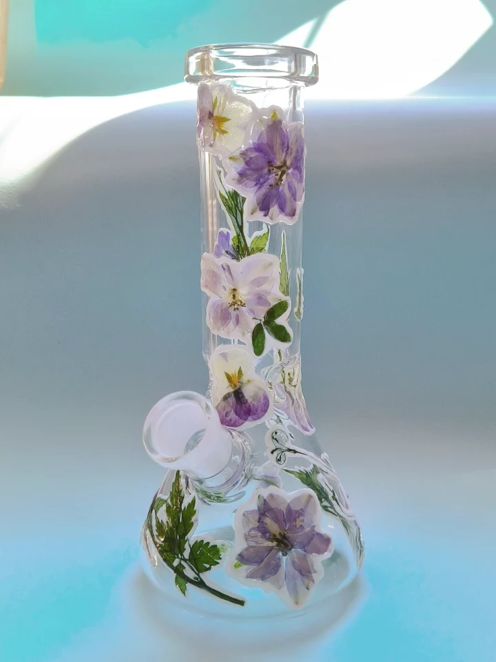 Real Flower Beaker Bong | Purple Floral & Greenery