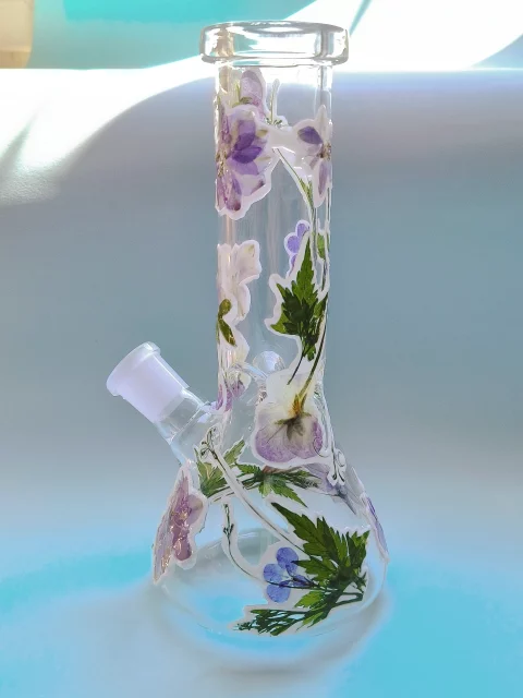 Real Flower Beaker Bong | Purple Floral & Greenery