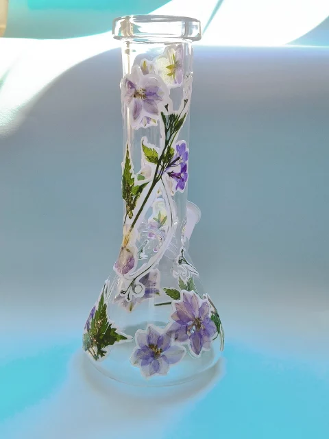 Real Flower Beaker Bong | Purple Floral & Greenery