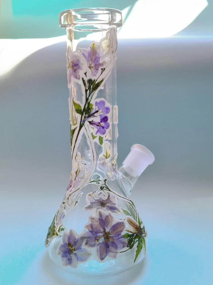 Real Flower Beaker Bong | Purple Floral & Greenery