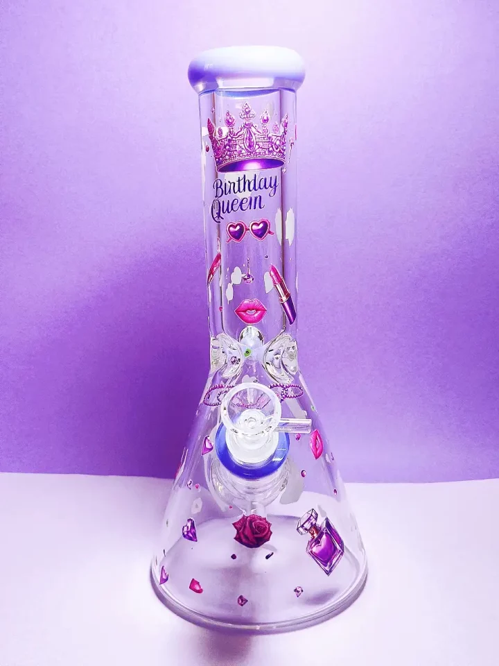 Birthday Queen Abstract Purple Beaker Glass Bong