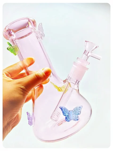 Enchanted Garden Beaker Glass Bong | Colorful Butterfly Design