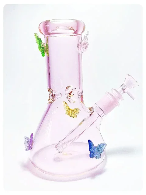 Enchanted Garden Beaker Glass Bong | Colorful Butterfly Design