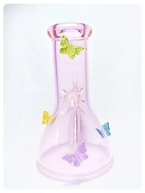 Enchanted Garden Beaker Glass Bong | Colorful Butterfly Design