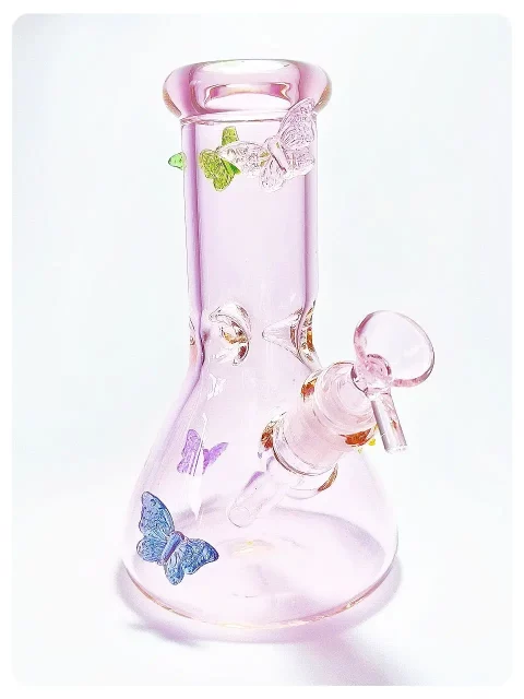 Enchanted Garden Beaker Glass Bong | Colorful Butterfly Design
