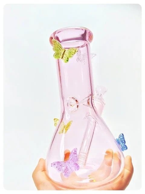 Enchanted Garden Beaker Glass Bong | Colorful Butterfly Design