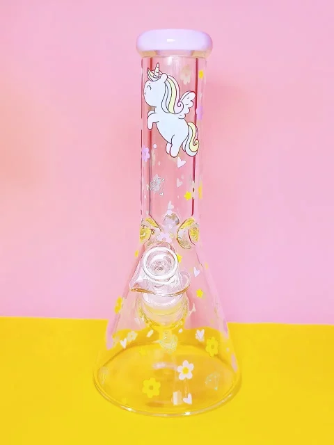 Magical Unicorn Pink Glass Bong with Heart Bowl