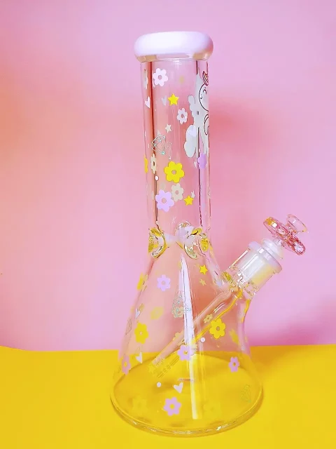 Magical Unicorn Pink Glass Bong with Heart Bowl
